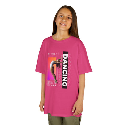 “Dancing” Youth Short Sleeve T-Shirt – Streetwear-Inspired Female Dancer Graphic – Stylish Kids Dance Apparel Tee