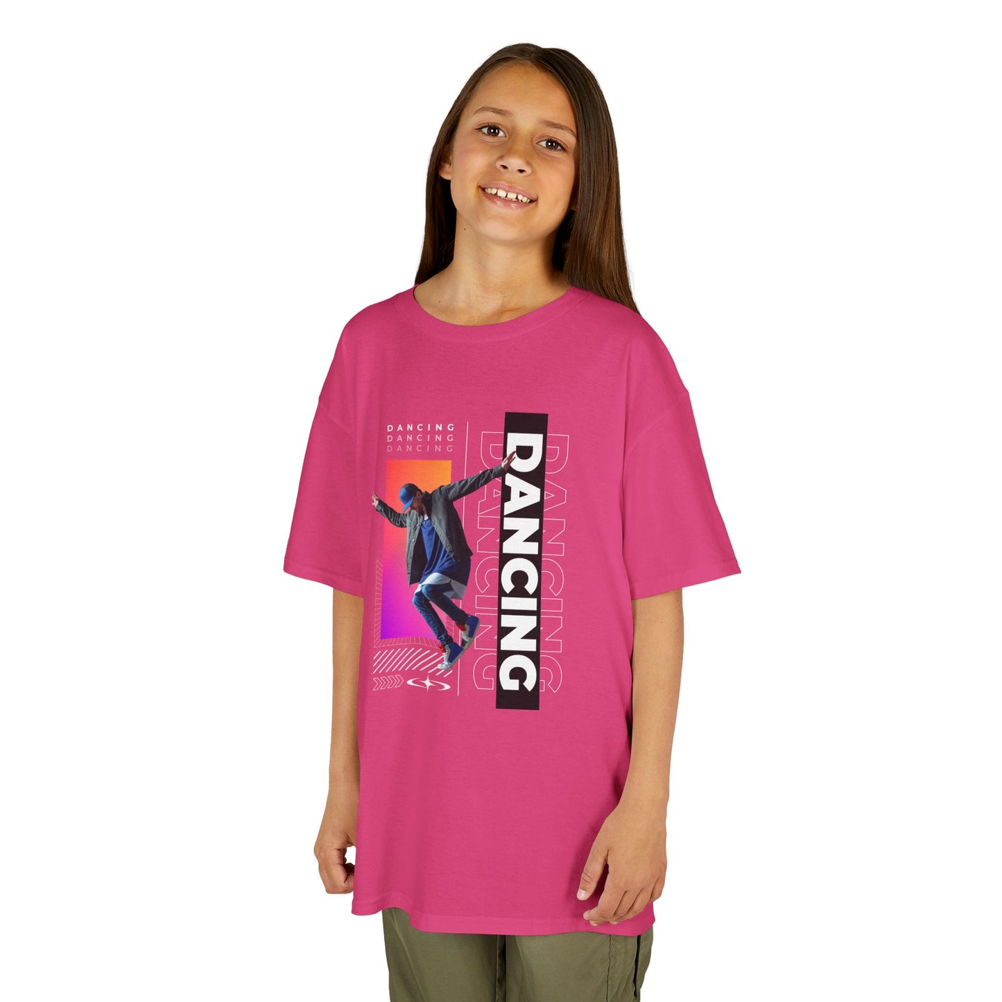 “Dancing” Youth Short Sleeve T-Shirt – Streetwear-Inspired Male Dancer Graphic – Stylish Kids Dance Apparel Tee