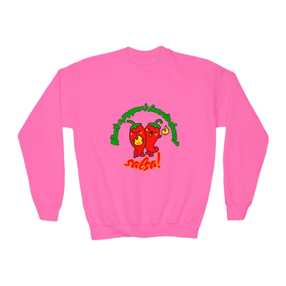 "What's a pepper's favorite dance?  Salsa!" – Funny Dance Pun Youth Crewneck Sweatshirt | Cute Pepper Graphic Kids Pullover for Dancers