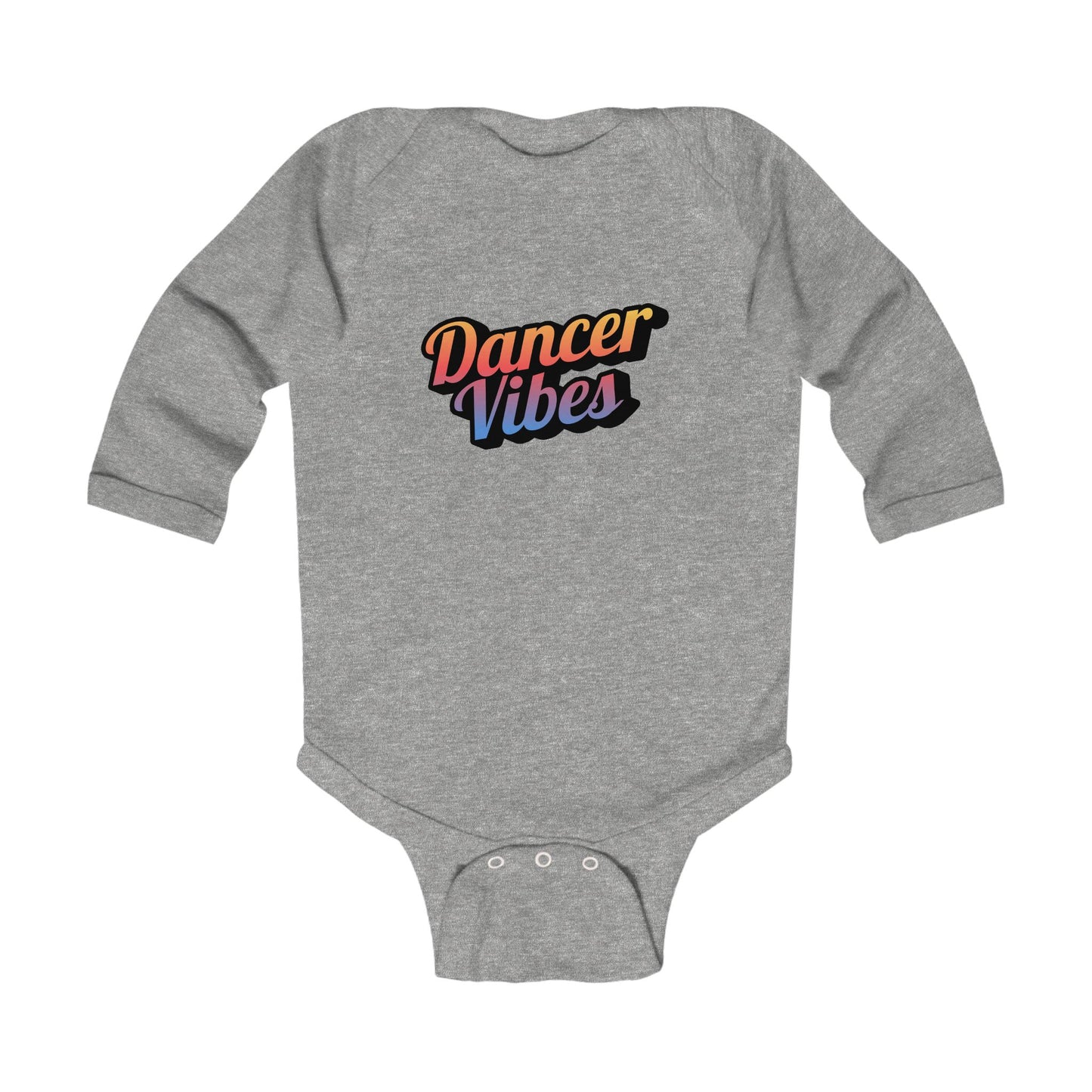 "Dancer Vibes" Infant Long Sleeve Bodysuit – Colorful Text Graphic Baby Dance Outfit for Jeté Shop