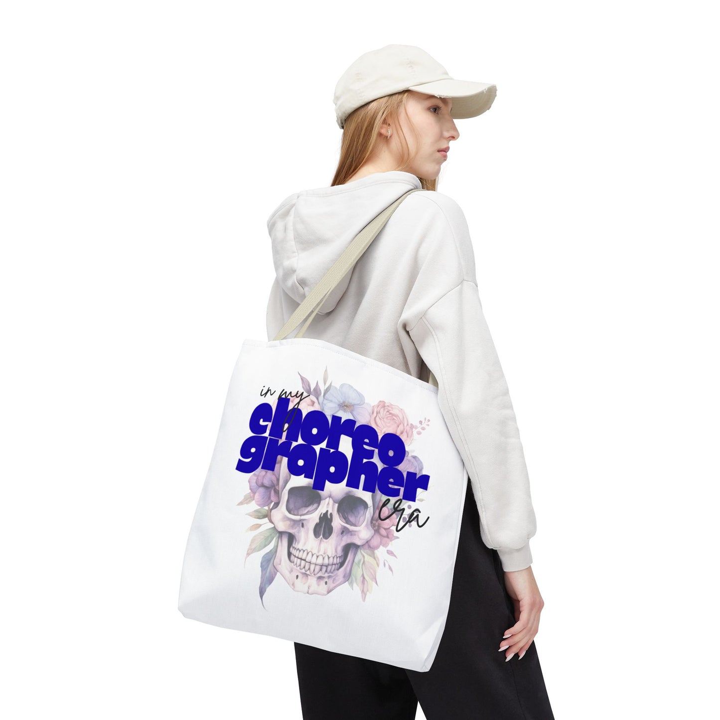 In My Choreographer Era Tote Bag with Colored Handles – Pastel Floral Skull Dance-Inspired Carryall