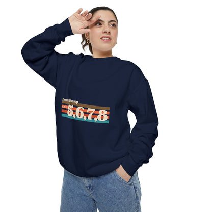 "From the Top and 5 6 7 8" Unisex Lightweight Crewneck Sweatshirt – Retro Dance Graphic Pullover for Dancers & Choreographers