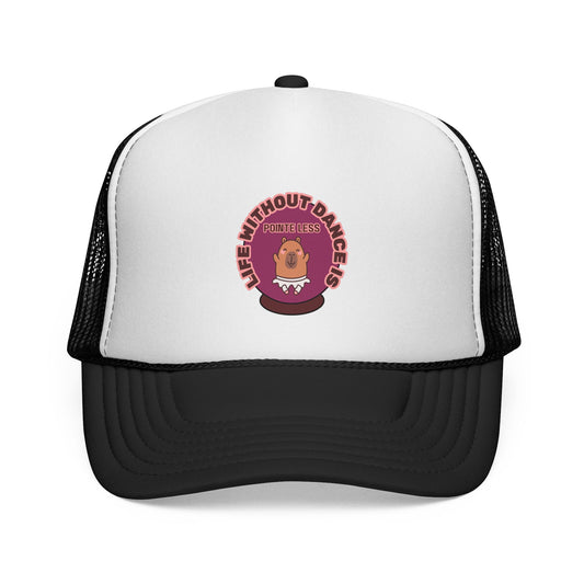 "Life Without Dance is Pointeless" Trucker Hat – Cute Dancing Capybara Graphic, Funny Unisex Dance Hat