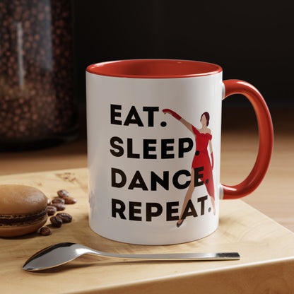 "Eat Sleep Dance Repeat" Accent Coffee Mug – Bold Dancer Graphic Ceramic Mug for Dance Lovers
