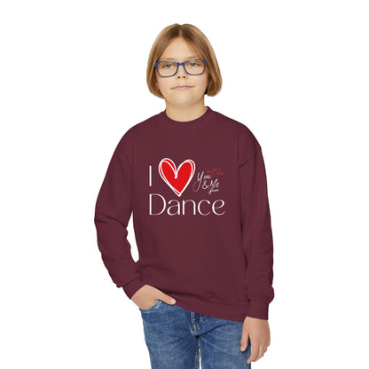 "I Love Dance" Youth Crewneck Sweatshirt – Hand-Drawn Heart & Note Graphic Dance Lover Pullover