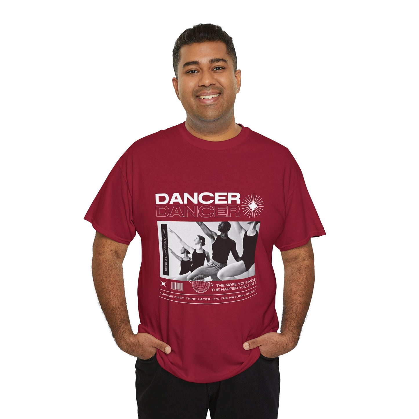 "Dancer" with ballet dancers at the Barre - Unisex Heavy Cotton Tee | Streetwear-Inspired Ballet Training Graphic T-Shirt for Dance Lovers