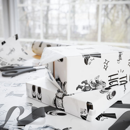 “Tap Here” Christmas Wrapping Paper – Fun Black & White Holiday Gift Wrap with Tap Shoes & Santa Design, Perfect for Tap Dancers & Dance Studios
