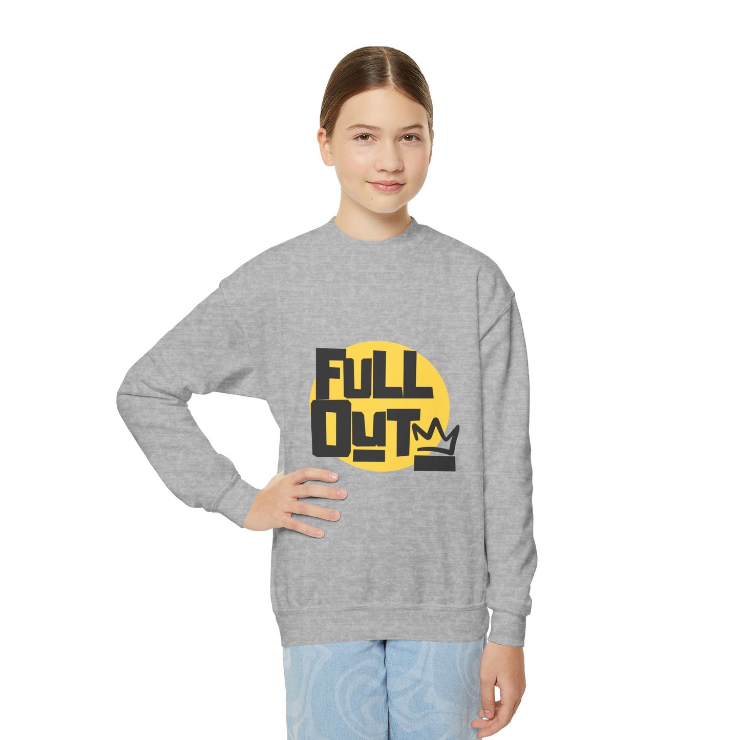 "Full Out" Youth Crewneck Sweatshirt – Bold Streetwear-Inspired Dance Graphic Pullover for Kids and Teens