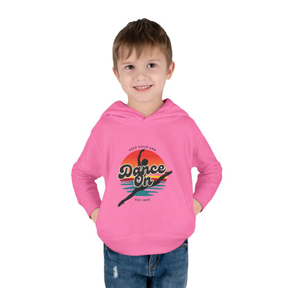 “Keep Calm and Dance On” Toddler Fleece Hoodie – Retro Dancer Graphic Sweatshirt for Little Movers