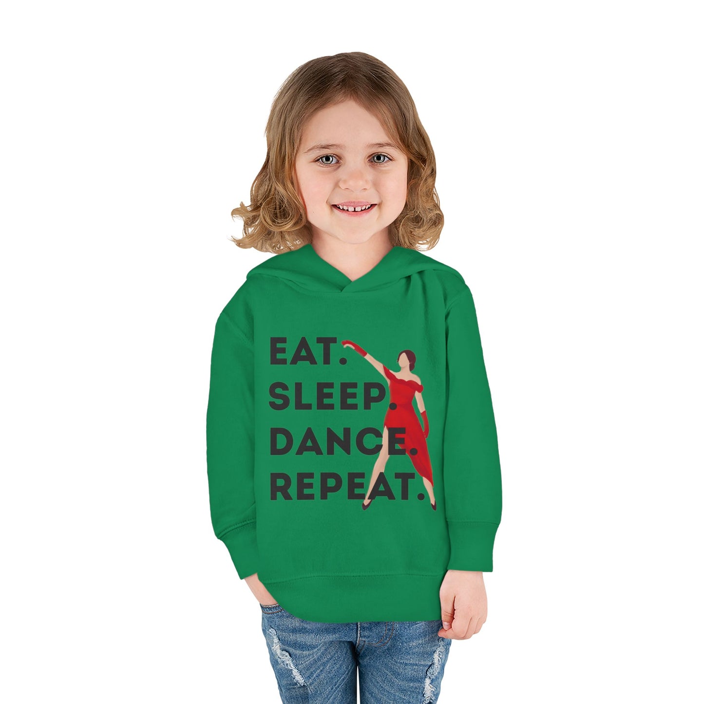 "Eat Sleep Dance Repeat" Toddler Dance Hoodie – Bold Dancer Graphic Fleece Pullover for Kids