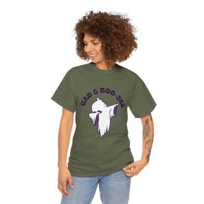 “Bad & Boo-jee” Funny Halloween Dance T-Shirt with Cute Ghost Dab Graphic - Unisex Heavy Cotton Tee