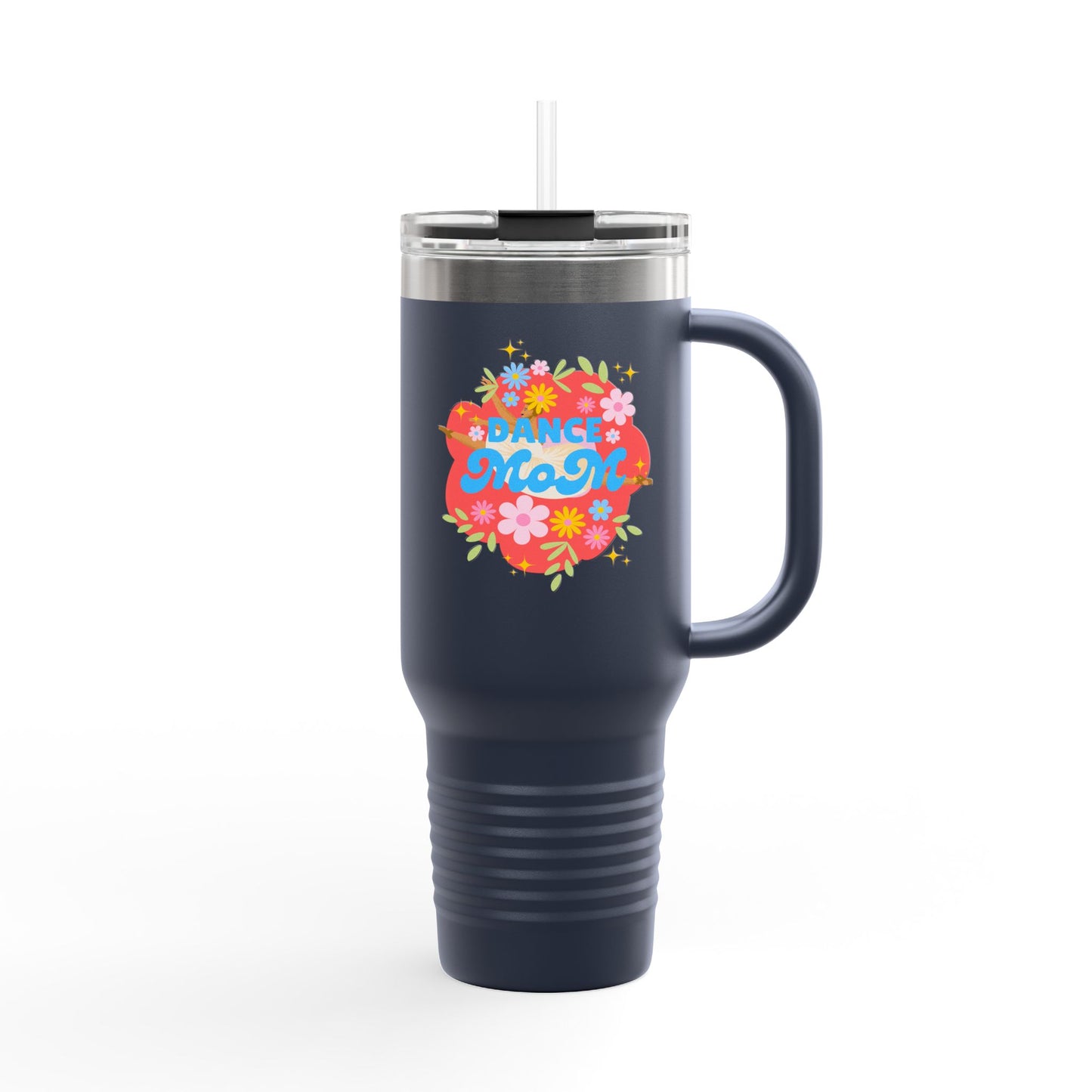 "Dance Mom" 40oz Insulated Travel Mug – Floral Graphic with Costume Designer, Makeup Artist, Chauffeur Text – Funny Dance Mom Gift Tumbler
