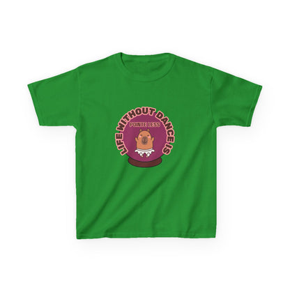"Life Without Dance Is Pointeless" Youth Dance T-Shirt – Cute Capybara Ballerina Graphic Tee for Kids