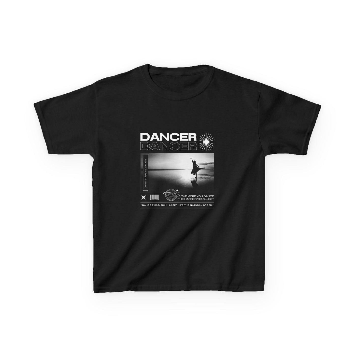 "Dancer" Arabesque on the Beach – Youth Short Sleeve Dance Tee in Streetwear-Inspired Style