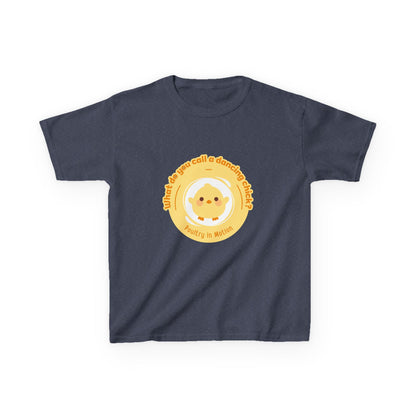 “What do you call a dancing chick? Poultry in Motion” Funny Chick Dance Tee for Kids – Cute Chicken Graphic - Youth Dance Pun T-Shirt