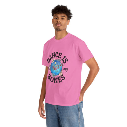 “Dance Is in My Bones” Halloween Dance T-Shirt with Dancing Skeletons Graphic - Unisex Heavy Cotton Tee