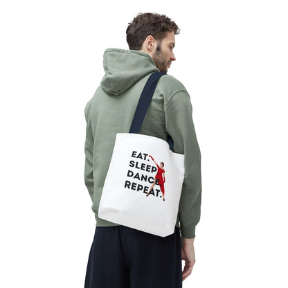 "Eat Sleep Dance Repeat" Canvas Tote Bag – Bold Dancer Graphic Dance Bag for Studio, School & Everyday Use