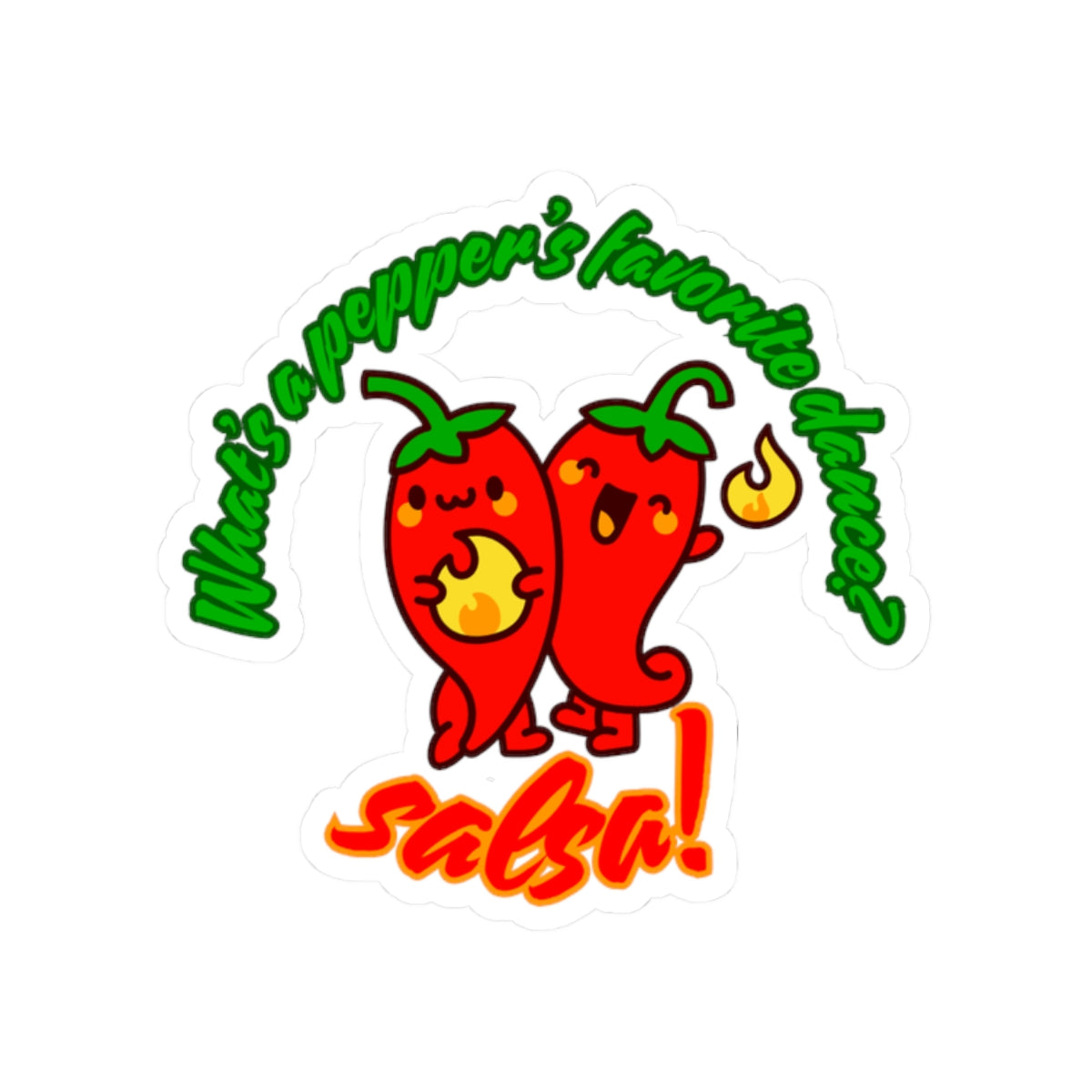 "What's a Pepper's Favorite Dance? Salsa!" Sticker – Funny Dance Pun Kiss-Cut Vinyl Sticker with Cute Pepper Graphic