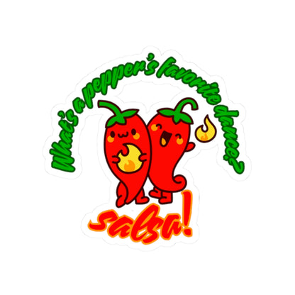 "What's a Pepper's Favorite Dance? Salsa!" Sticker – Funny Dance Pun Kiss-Cut Vinyl Sticker with Cute Pepper Graphic