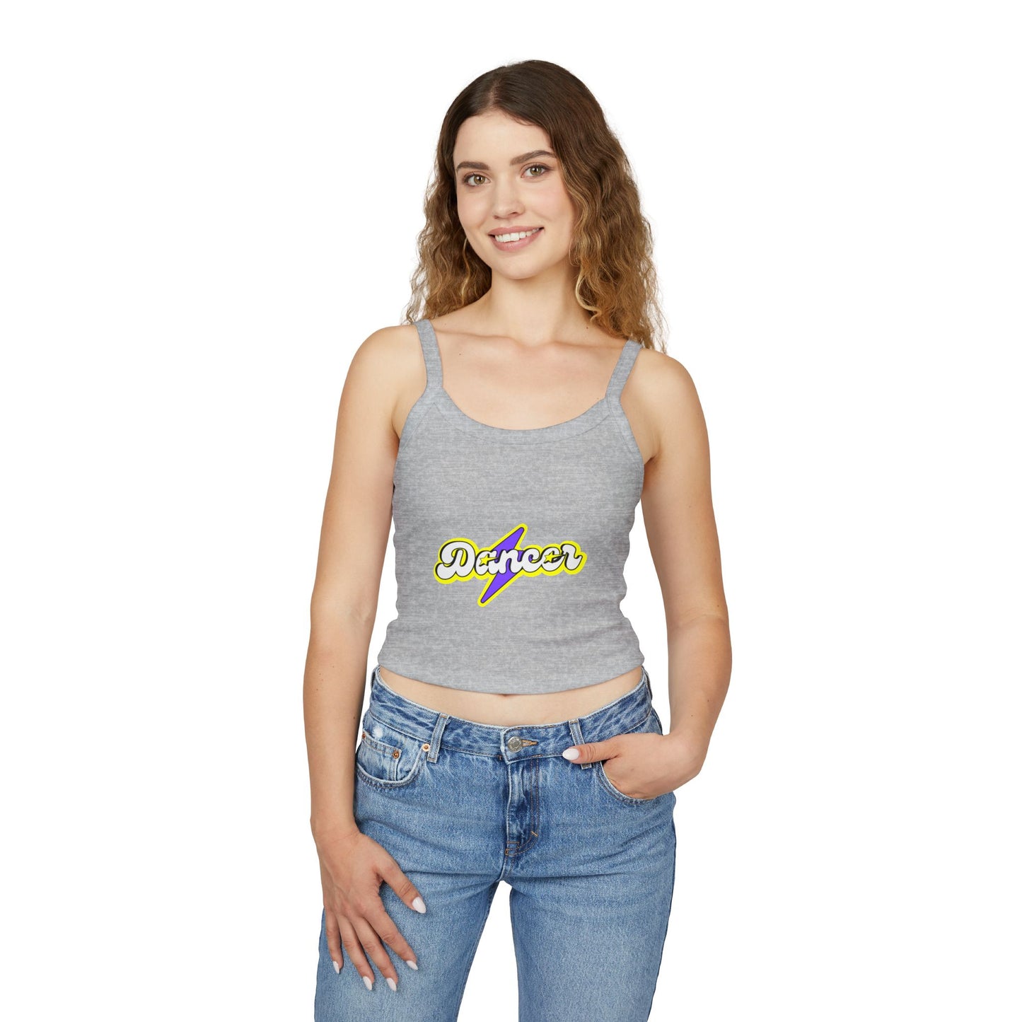 "Dancer" Women’s Spaghetti Strap Tank Top – Superhero-Inspired Dancer Graphic | Empowering Dance Apparel for Strong & Stylish Performers