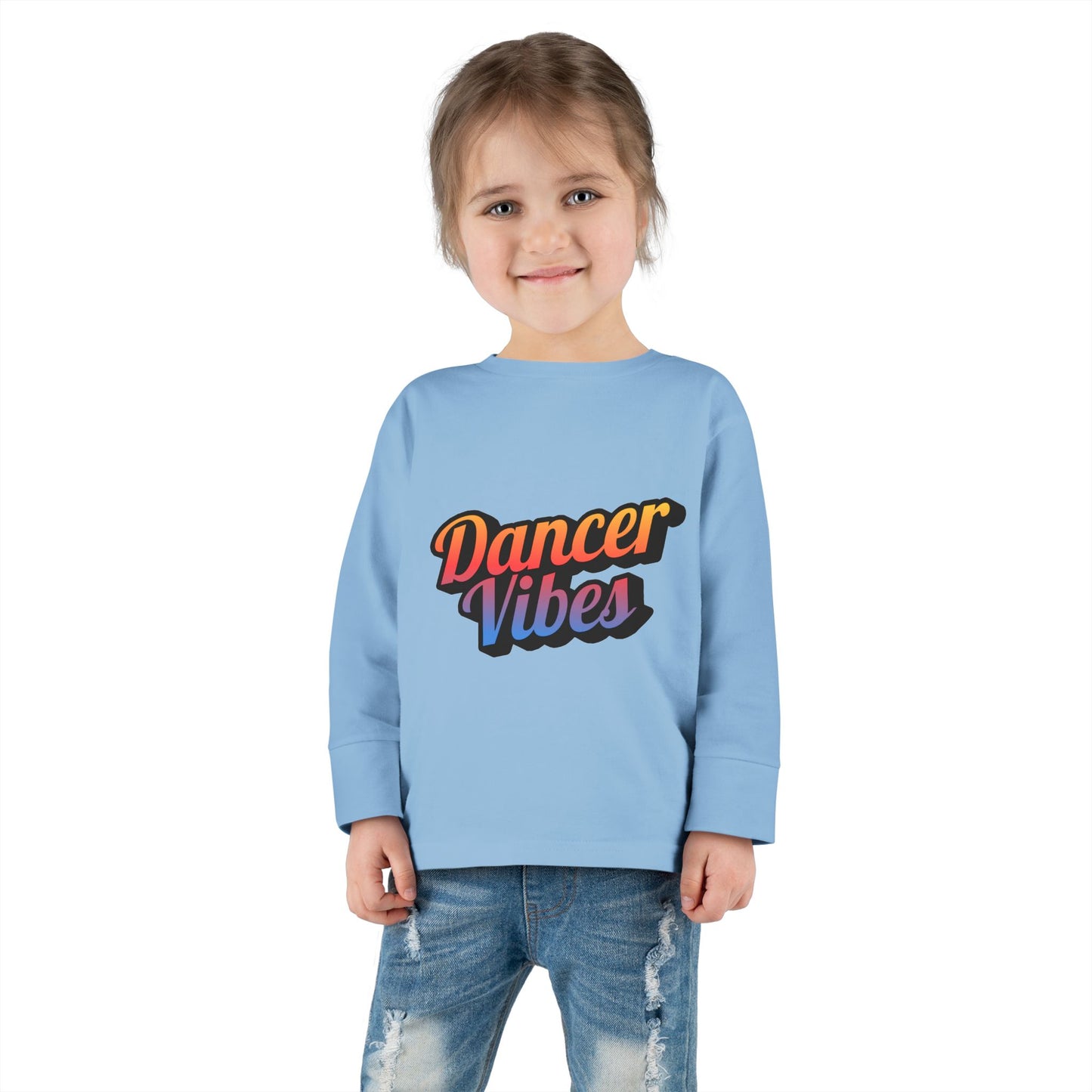 "Dancer Vibes" Toddler Dance T-Shirt – Colorful Text Graphic Long Sleeve Tee for Kids
