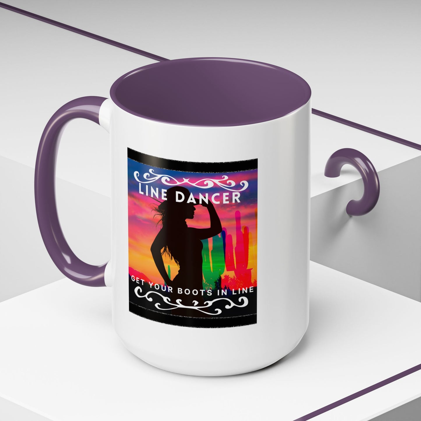 "Line Dancer" Accent Coffee Mug – Cute Cowgirl Graphic Ceramic Mug for Country Dance Lovers