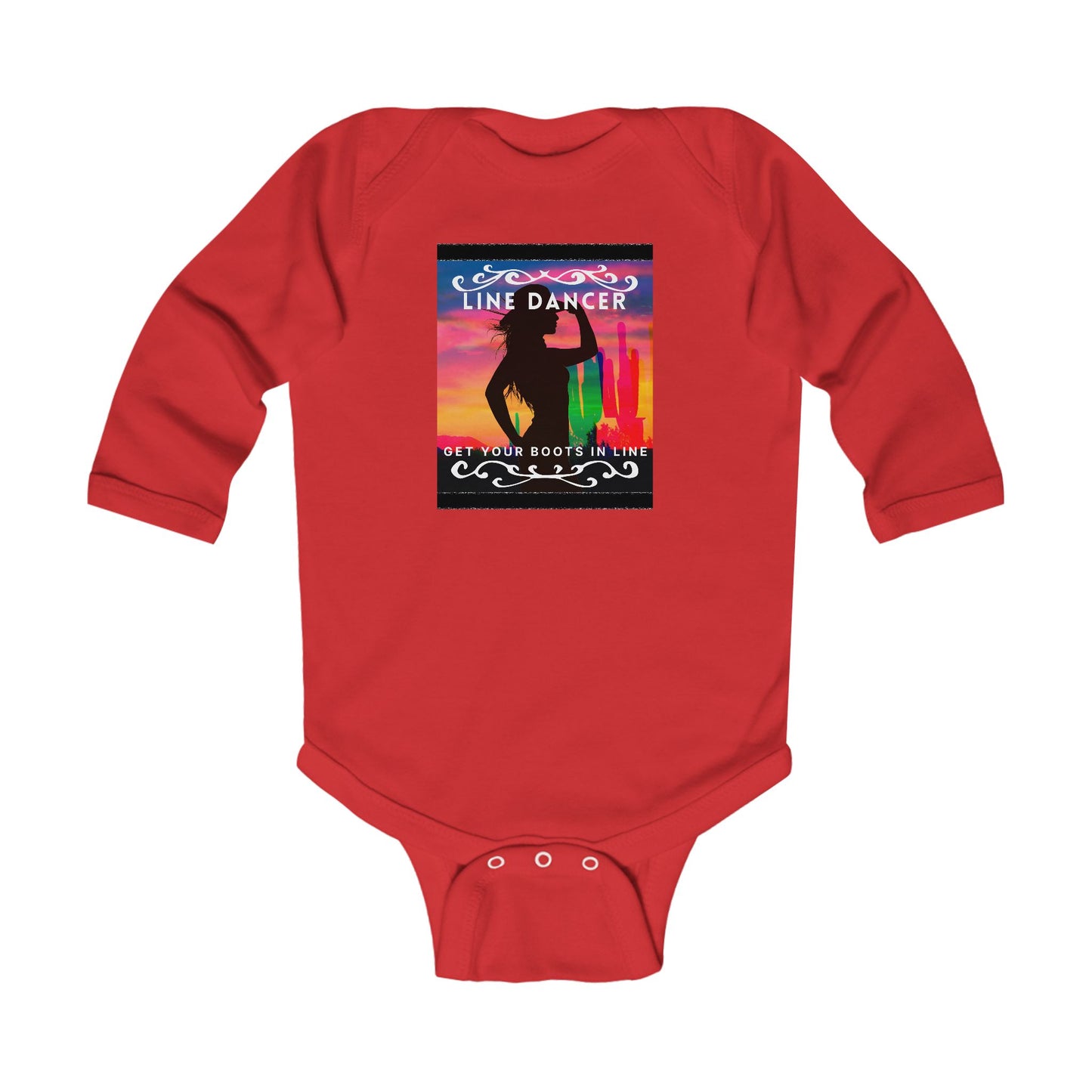 "Line Dancer, Get Your Boots in Line" Infant Long Sleeve Bodysuit – Western-Inspired Dance Graphic Baby Outfit for Country-Loving Families