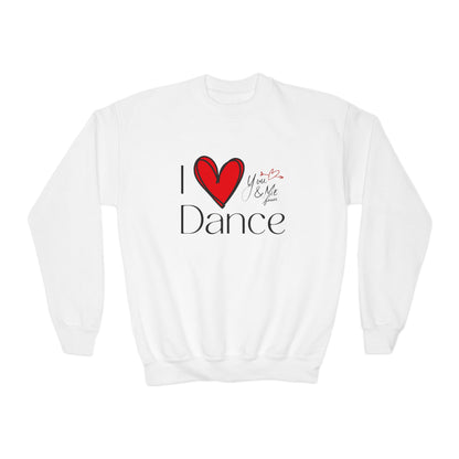 "I Love Dance" Youth Crewneck Sweatshirt – Hand-Drawn Heart & Note Graphic Dance Lover Pullover