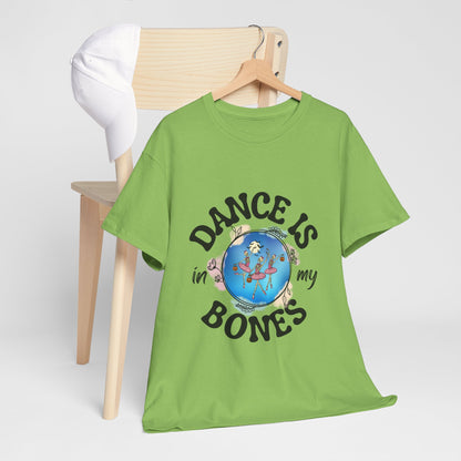 “Dance Is in My Bones” Halloween Dance T-Shirt with Dancing Skeletons Graphic - Unisex Heavy Cotton Tee