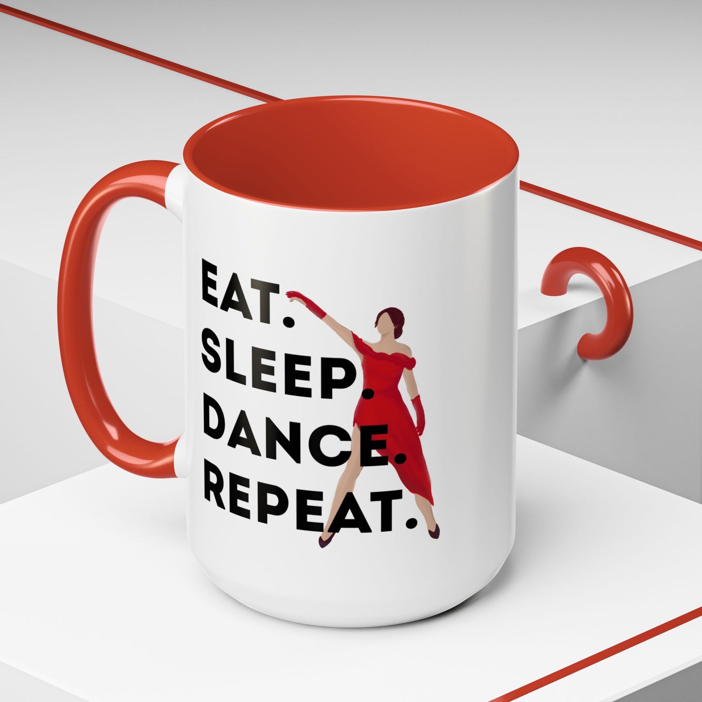 "Eat Sleep Dance Repeat" Accent Coffee Mug – Bold Dancer Graphic Ceramic Mug for Dance Lovers