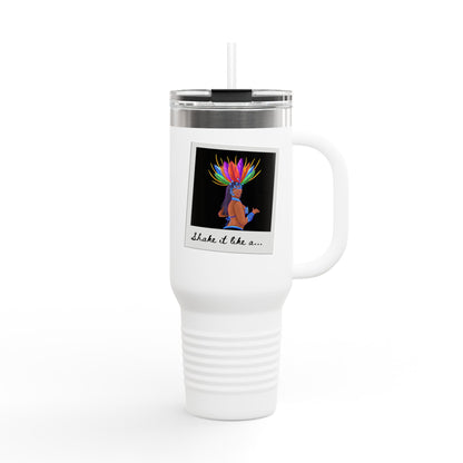"Shake It Like a..." 40oz Insulated Travel Mug – Carnival Samba Dancer Graphic | Fun Dance-Themed Stainless Steel Tumbler for Hot & Cold Drinks