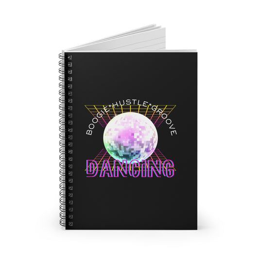 "Boogie, Hustle, Groove – Dancing" Spiral Notebook – Streetwear-Inspired Dance Journal with Colorful Dancer Graphic for Hip Hop Dancers, Students & Creatives