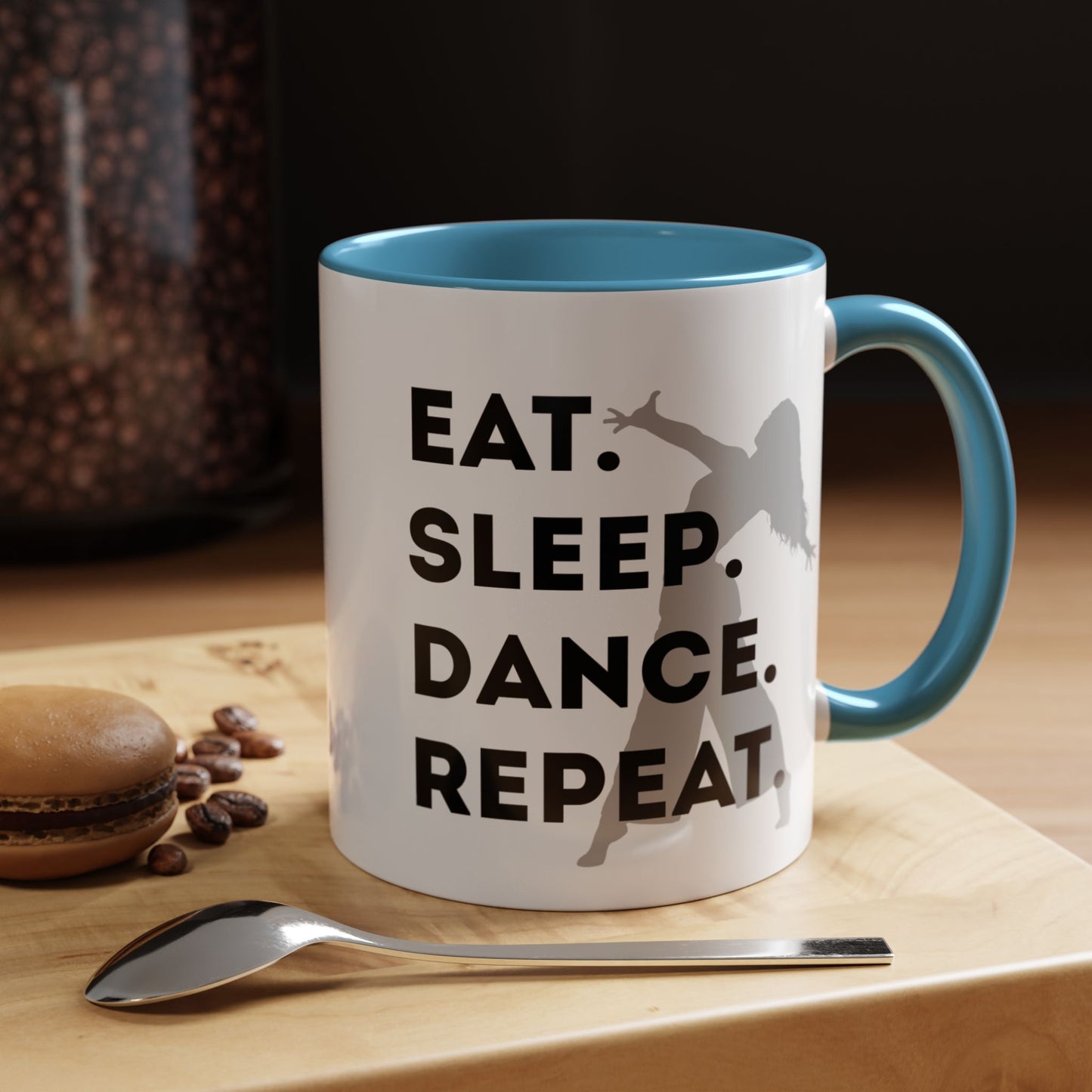 "Eat Sleep Dance Repeat" Accent Coffee Mug – Gray Dancer Graphic Ceramic Mug for Dance Lovers