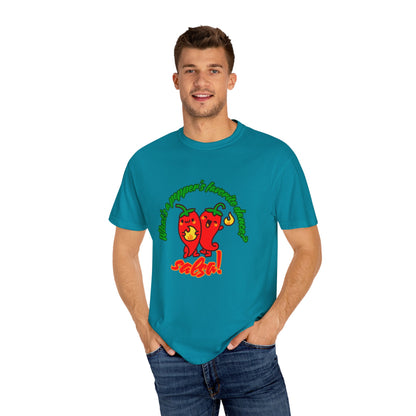 "What's a Pepper's Favorite Dance? Salsa!" Dance Pun Unisex Garment-Dyed T-Shirt – Funny Dance Joke Tee with Cute Pepper Graphic – Dance Humor Shirt for Food & Pun Lovers