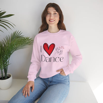 "I Love Dance" Unisex Crewneck Sweatshirt – Hand-Drawn Heart & Note Graphic Dance Lover Pullover