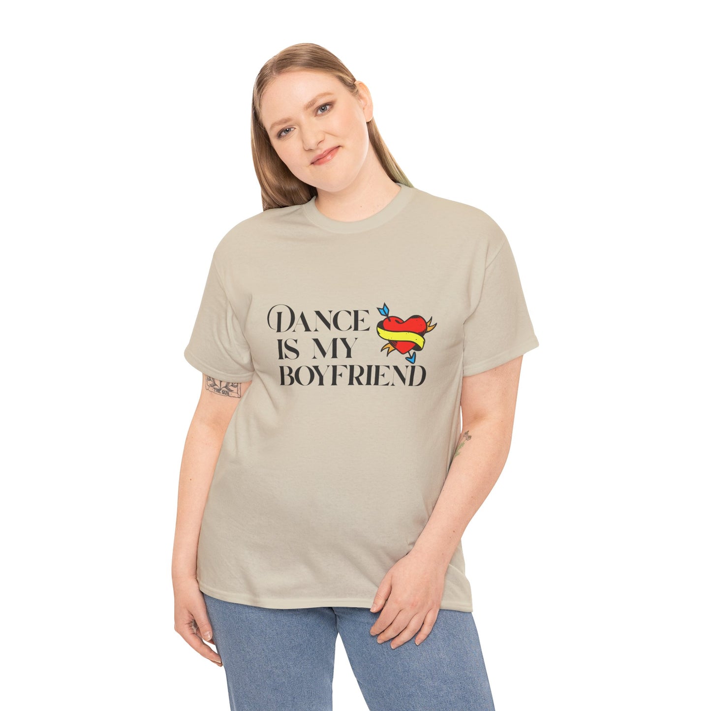 "Dance Is My Boyfriend" Unisex Heavy Cotton Tee – Cute Heart Tattoo Graphic Dance Lover T-Shirt