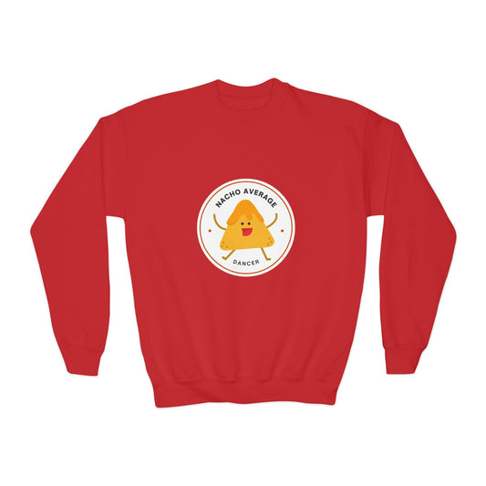 "Nacho Average Dancer" – Funny Youth Crewneck Dance Sweatshirt | Cute Nacho Graphic Kids Pullover