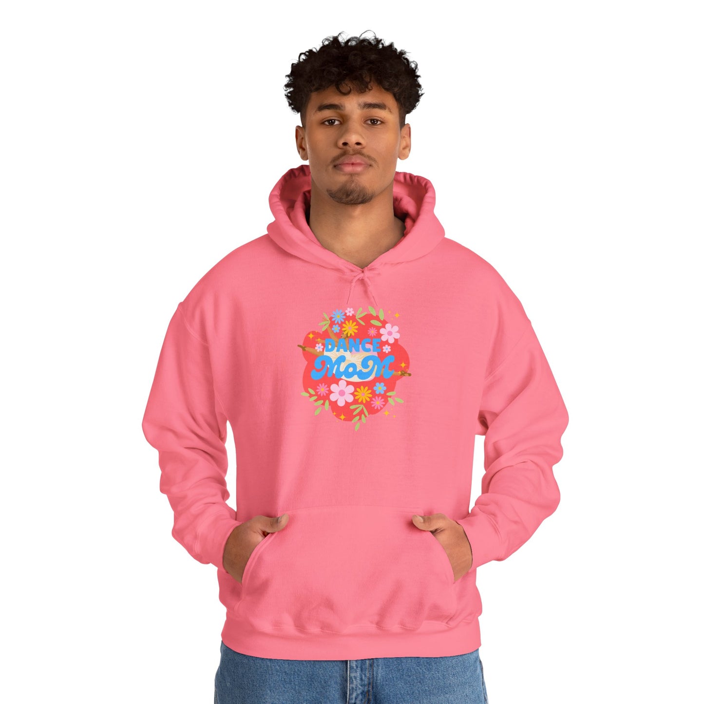 "Dance Mom" Superhero Hoodie – Floral Front Graphic & Fun Back Design | Unisex Hooded Sweatshirt for Proud Dance Parents