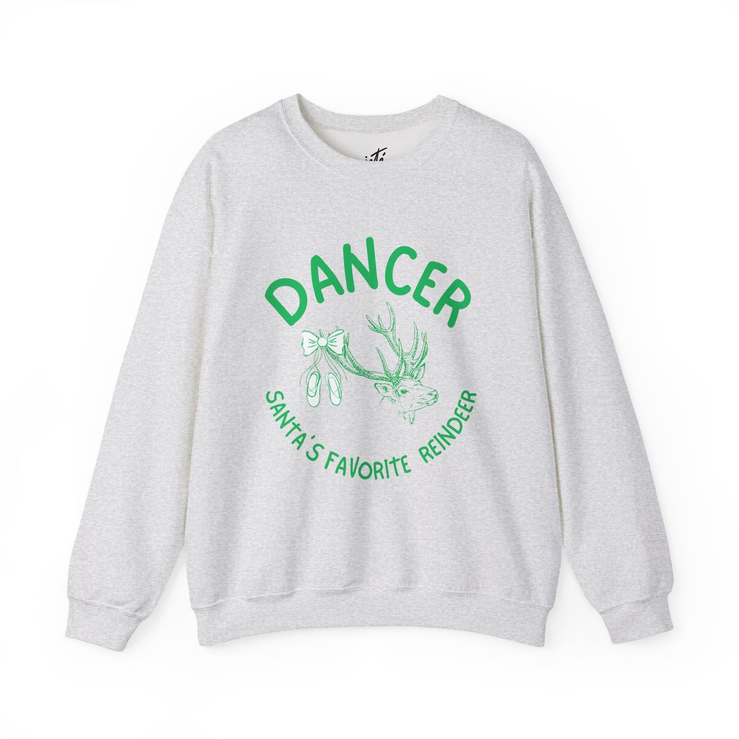 “Dancer, Santa’s Favorite Reindeer” ADULT SWEATSHIRT Unisex Heavy Blend Crewneck with Vintage Reindeer Graphic – Festive Christmas Dance Sweatshirt for Dancers & Holiday Events