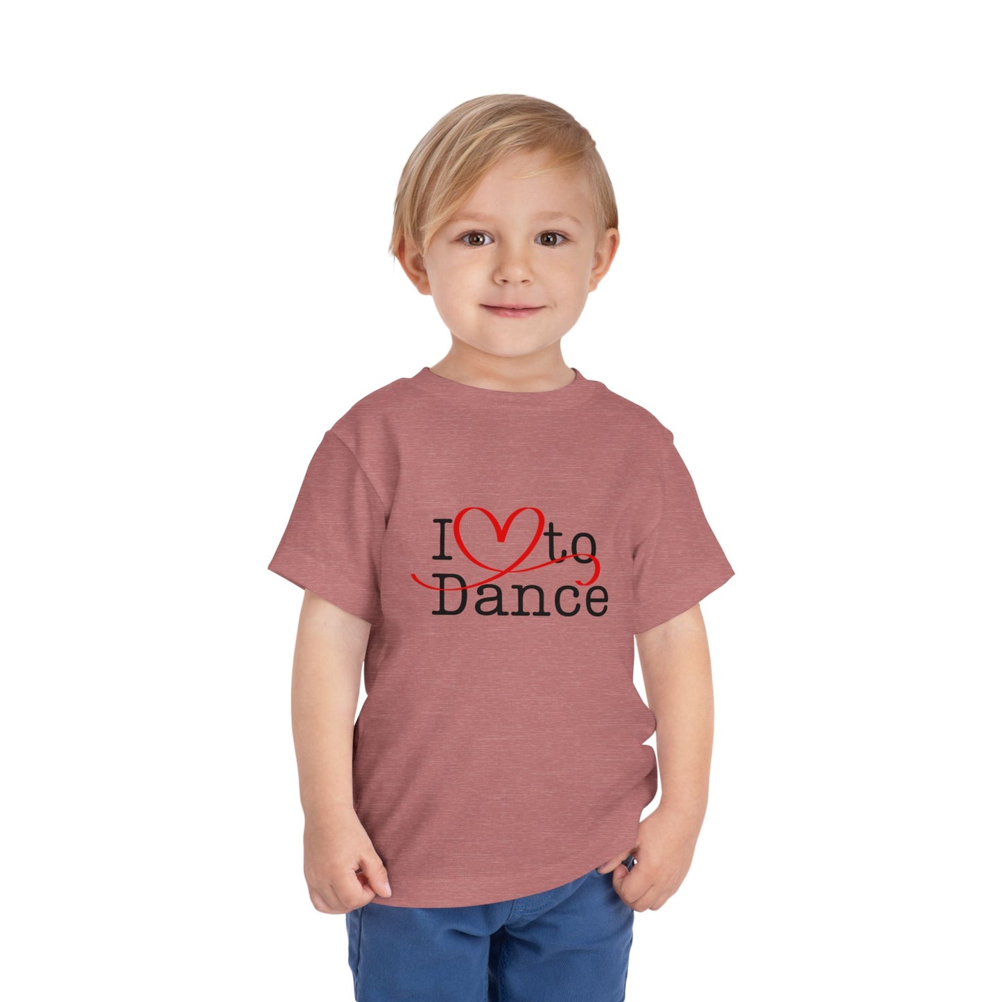 "I Love to Dance" Toddler Short Sleeve Tee – Hand-Drawn Heart Graphic Dance Lover T-Shirt
