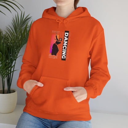 “Dancing” Text with Streetwear-Style Female Dancer Graphic - Unisex Heavy Blend™ Hooded Sweatshirt – Cozy Dance Hoodie for Ballet & Hip-Hop Enthusiasts