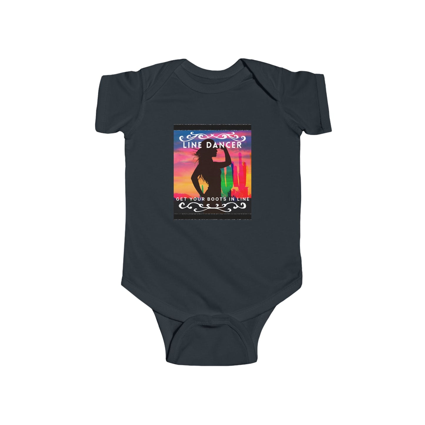 "Line Dancer, Get Your Boots in Line" Western-Inspired Graphic – Infant Fine Jersey Bodysuit