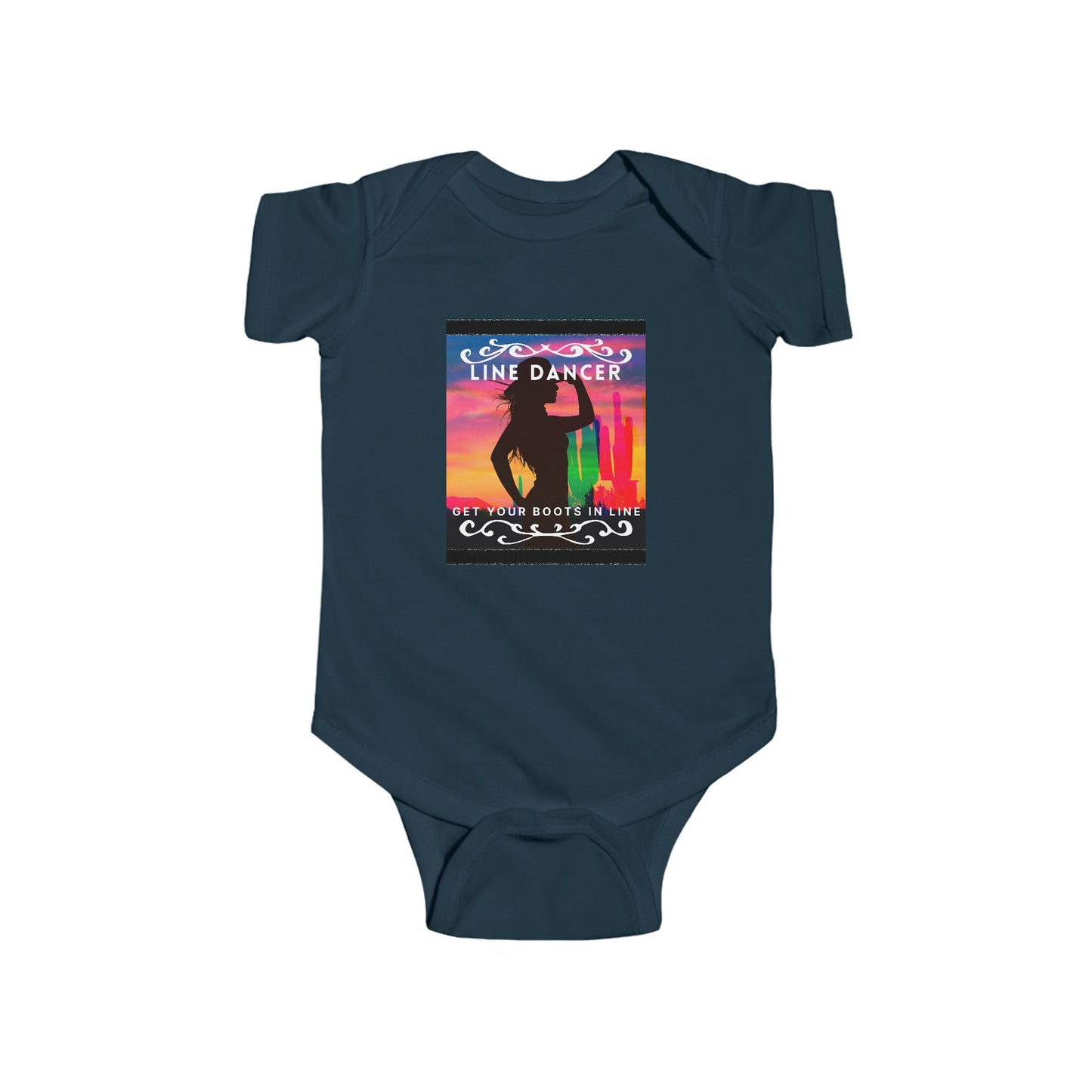 "Line Dancer, Get Your Boots in Line" Western-Inspired Graphic – Infant Fine Jersey Bodysuit
