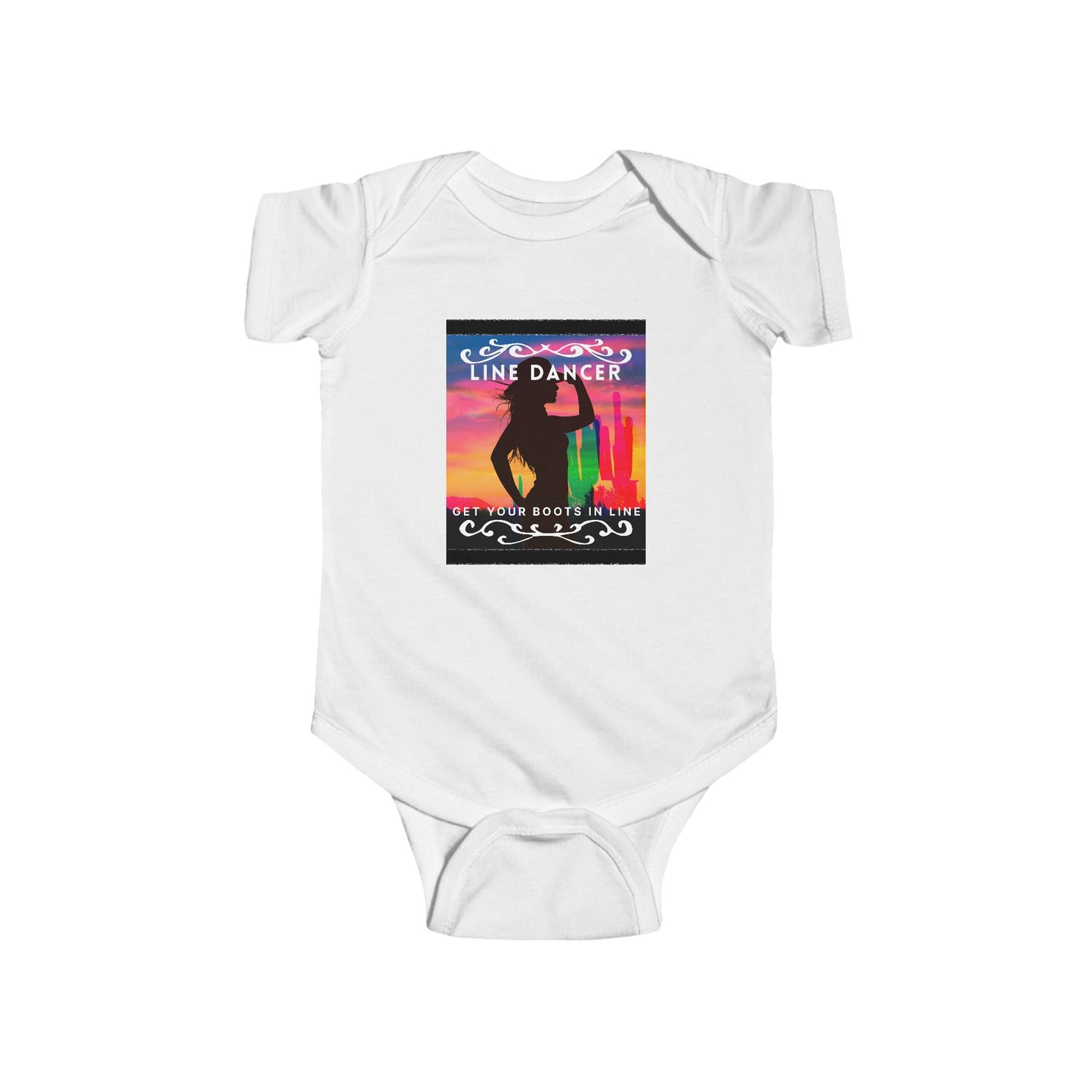 "Line Dancer, Get Your Boots in Line" Western-Inspired Graphic – Infant Fine Jersey Bodysuit