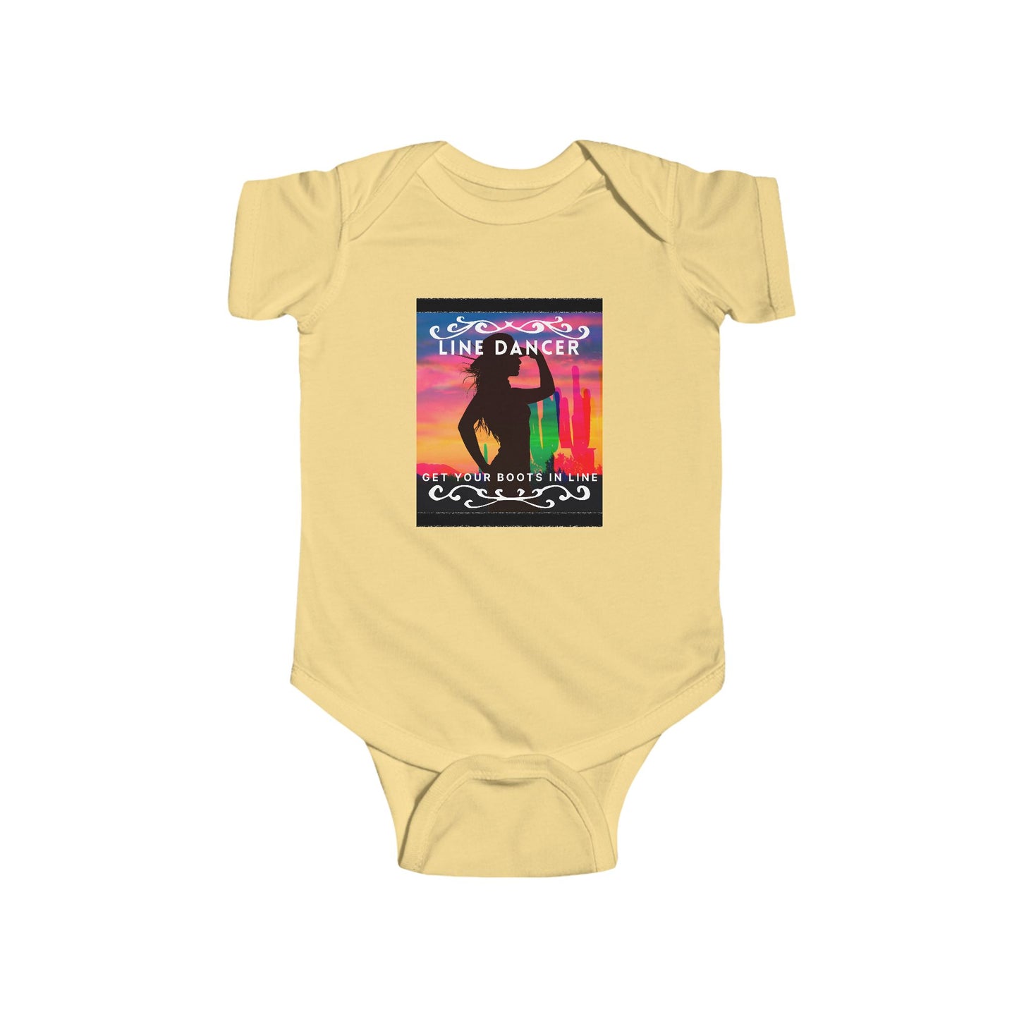 "Line Dancer, Get Your Boots in Line" Western-Inspired Graphic – Infant Fine Jersey Bodysuit