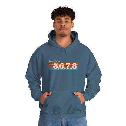 "From the Top and 5, 6, 7, 8" Unisex Hooded Sweatshirt – Retro Dance Rehearsal Hoodie for Dancers & Choreographers