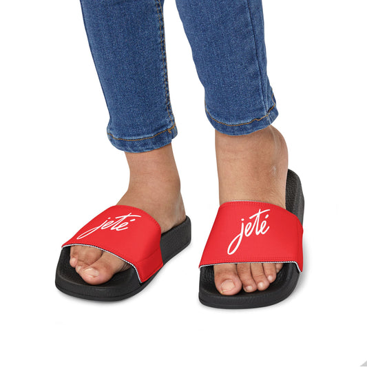 YOUTH SIZES - “Jeté” Official Logo Dance -Inspired Custom Footwear | Youth Sandal Slides with Removable Straps