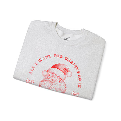 “All I Want for Christmas Is Unlimited Dance Classes” ADULT SWEATSHIRT Unisex Heavy Blend Crewneck with Vintage Santa – Festive Holiday Dance Sweatshirt for Dancers & Studios