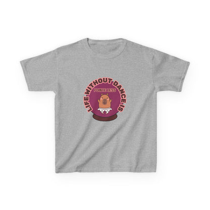 "Life Without Dance Is Pointeless" Youth Dance T-Shirt – Cute Capybara Ballerina Graphic Tee for Kids