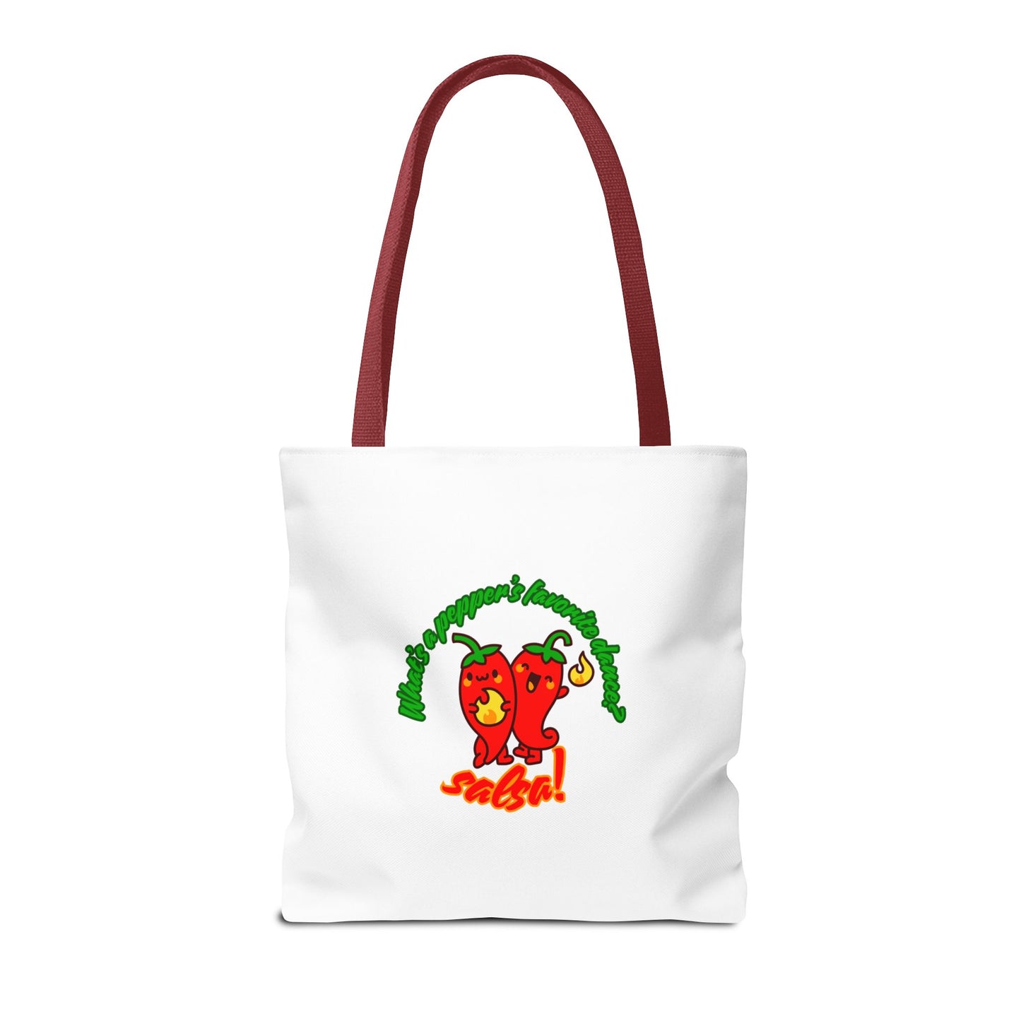 “What’s a Pepper’s Favorite Dance? Salsa!” Salsa Dance Pun Tote Bag – Funny Kawaii Pepper Graphic Canvas Bag for Dancers & Food Lovers